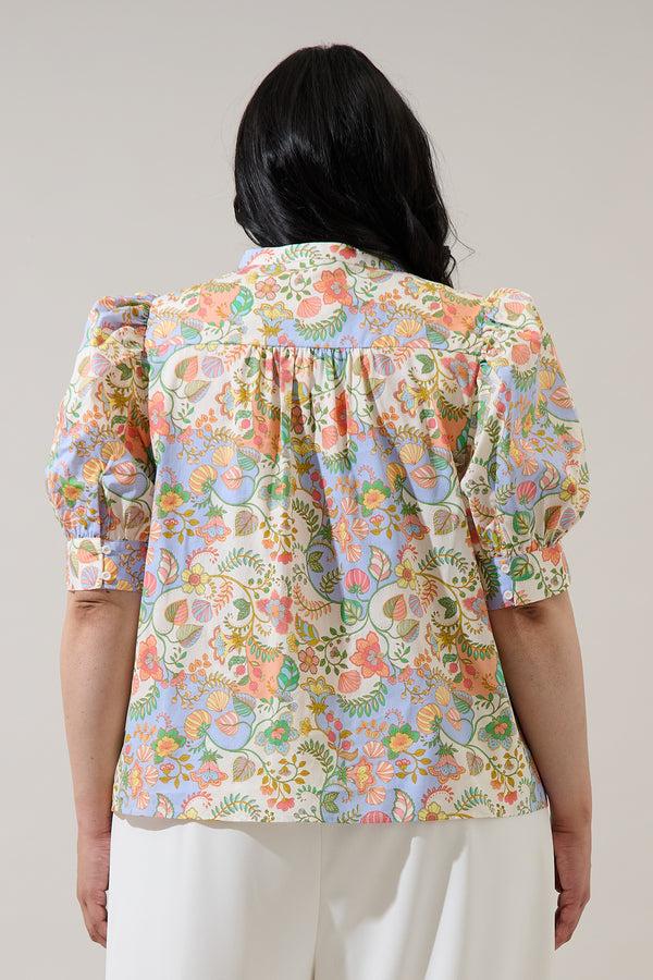 Sugarlips Zamara Floral Klina Drape Sleeve Top Curve