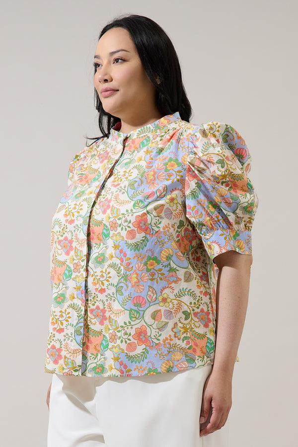Sugarlips Zamara Floral Klina Drape Sleeve Top Curve