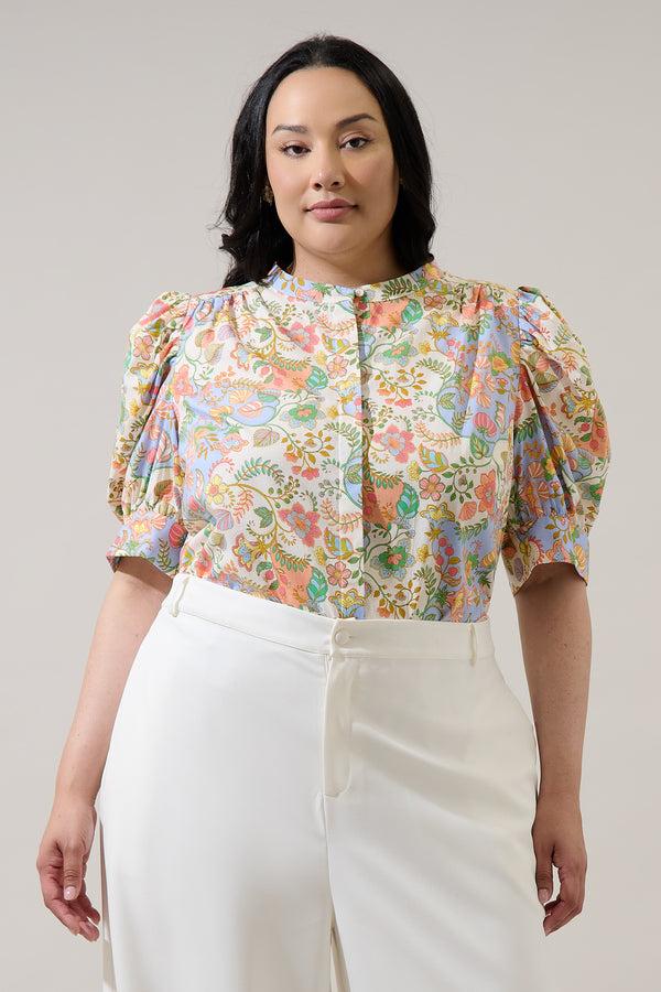 sugarlips Zamara Floral Klina Drape Sleeve Top Curve