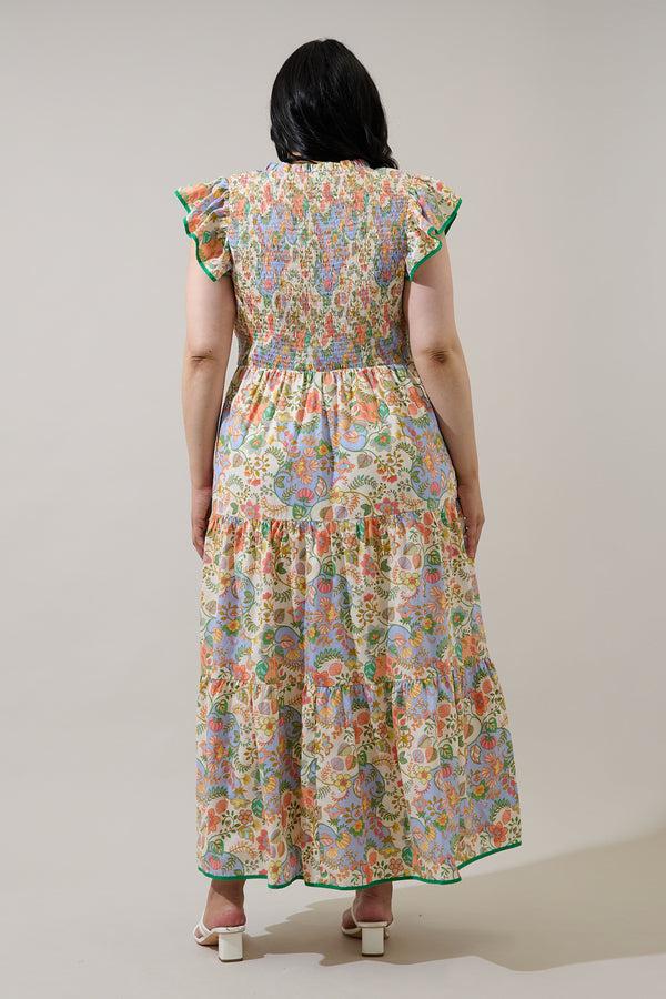 Sugarlips Zamara Floral Smocked Bodice Tiered Midi Dress Curve
