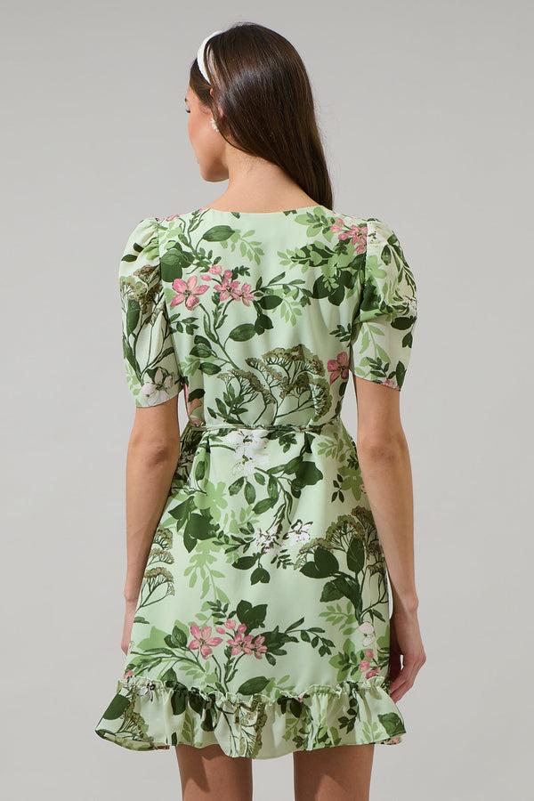 Sugarlips Zane Floral Angelonia Wrap Ruffle Mini Dress