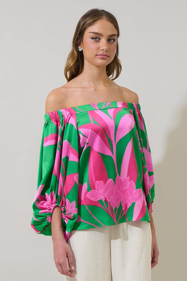 Sugarlips Zarae Blossom Off The Shoulder Balloon Sleeve Top