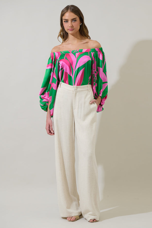 Sugarlips Zarae Blossom Off The Shoulder Balloon Sleeve Top
