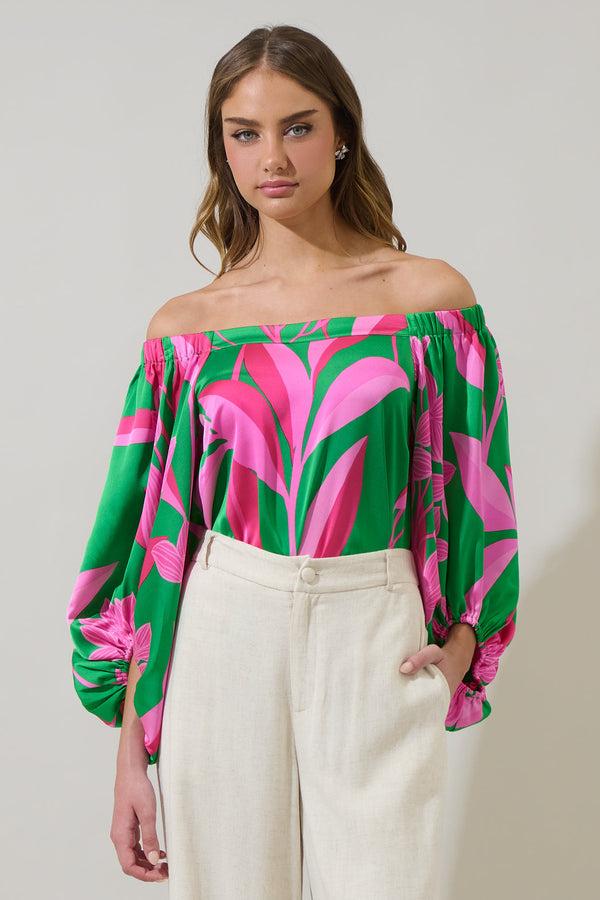 sugarlips Zarae Blossom Off the Shoulder Balloon Sleeve Top