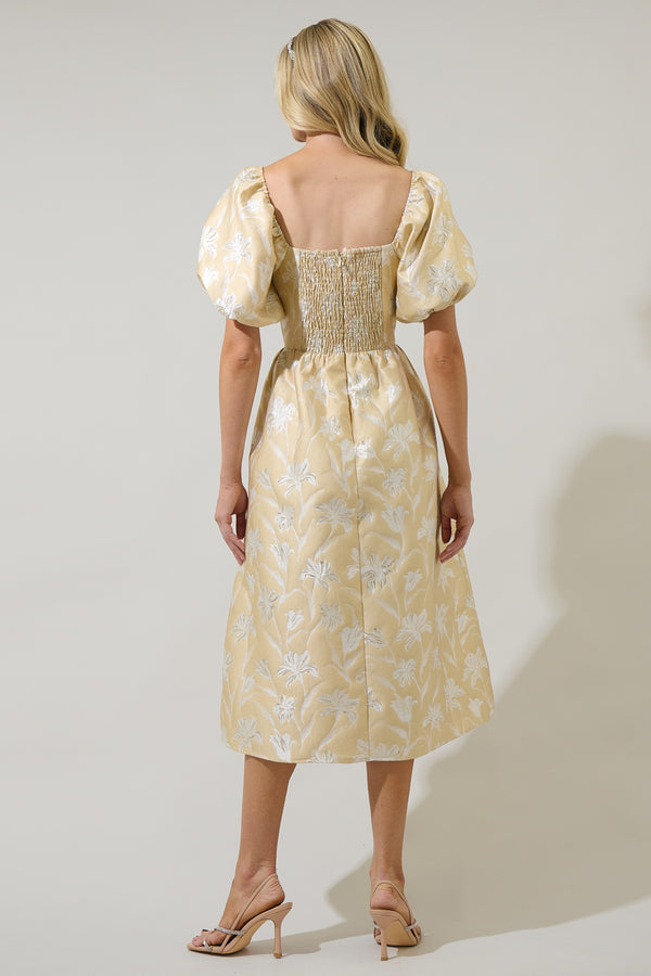 Sugarlips Zarah Jacquard Alessi Puff Sleeve Midi Dress