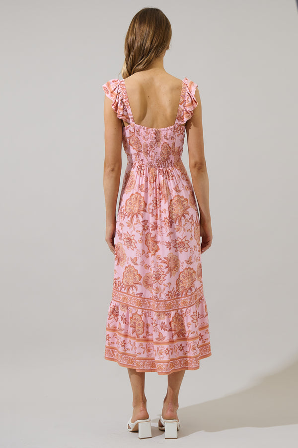 Sugarlips Zavey Floral Chantal Ruffle Smocked Midi Dress