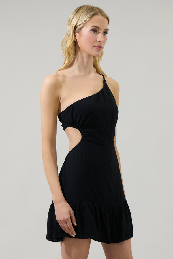 Sugarlips Zaya One Shoulder Cutout Ruffle Mini Dress
