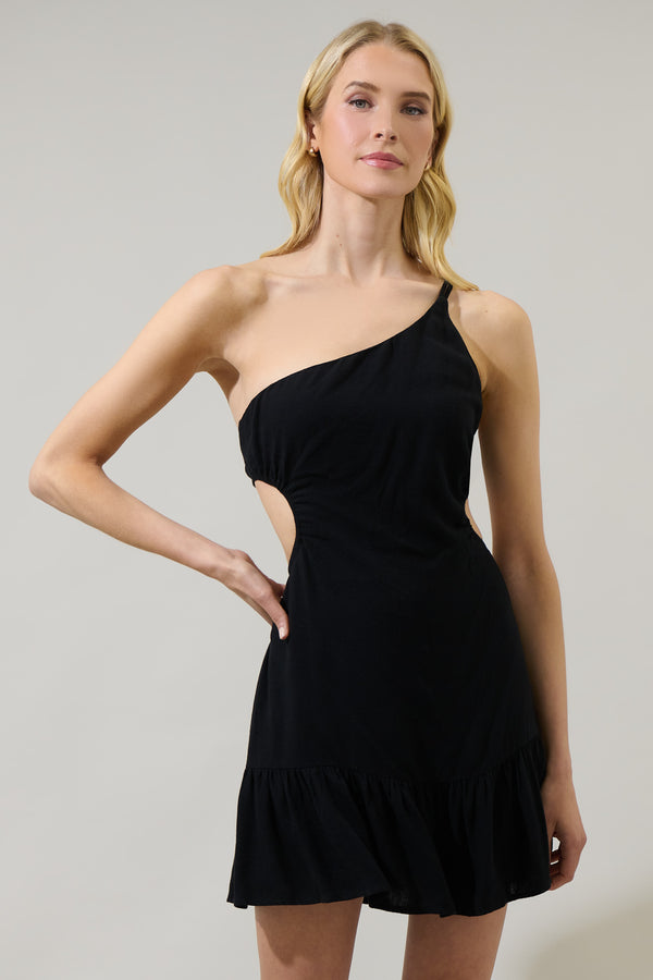 sugarlips Zaya One Shoulder Cutout Ruffle Mini Dress