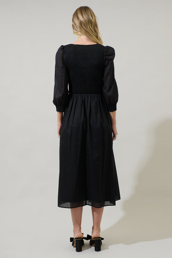Sugarlips Zelda Smocked Long Sleeve Cotton Voile Midi Dress