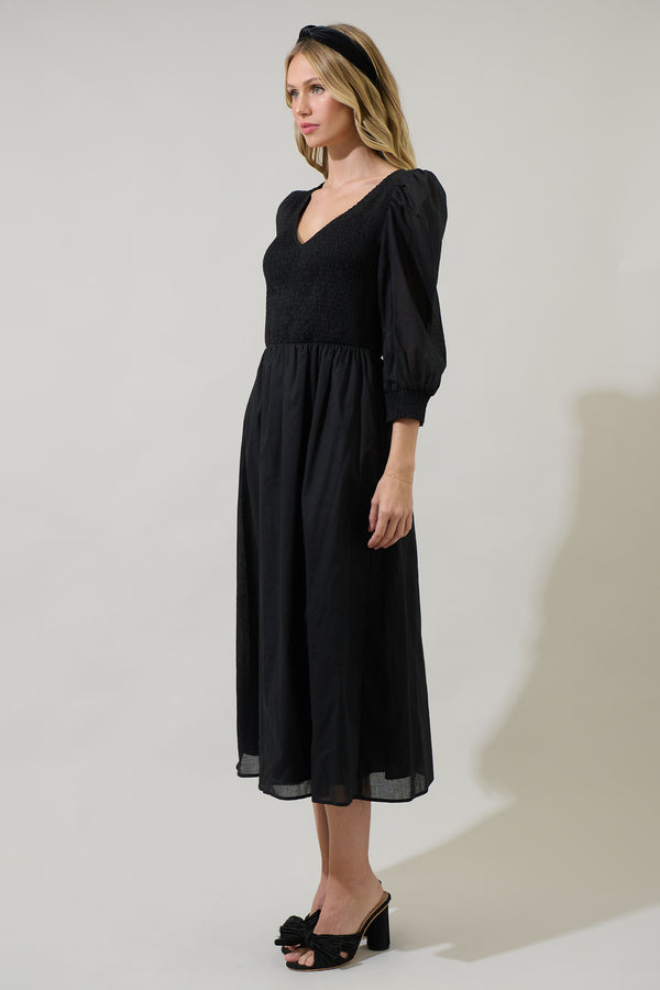 Sugarlips Zelda Smocked Long Sleeve Cotton Voile Midi Dress