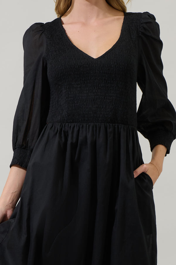 Sugarlips Zelda Smocked Long Sleeve Cotton Voile Midi Dress