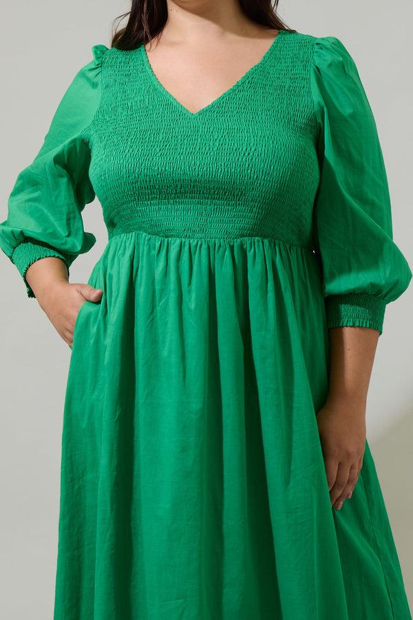 Sugarlips Zelda Smocked Long Sleeve Cotton Voile Midi Dress Curve