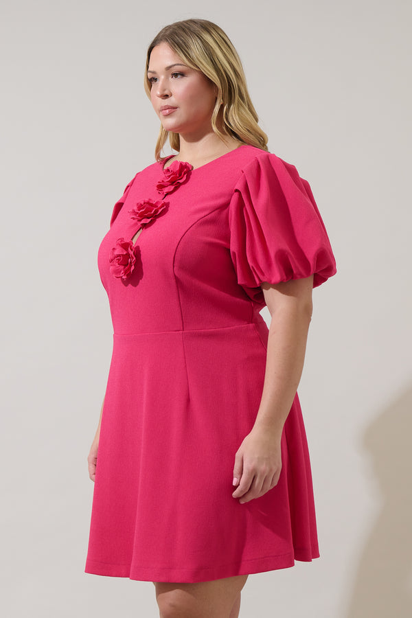 Sugarlips Zemira Rosette Bubble Sleeve Mini Dress Curve