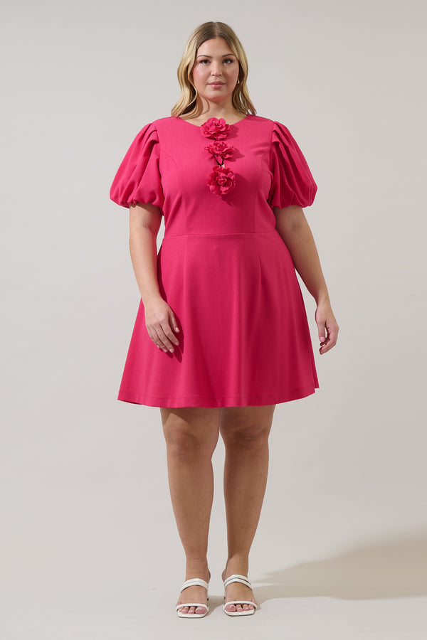 Sugarlips Zemira Rosette Bubble Sleeve Mini Dress Curve