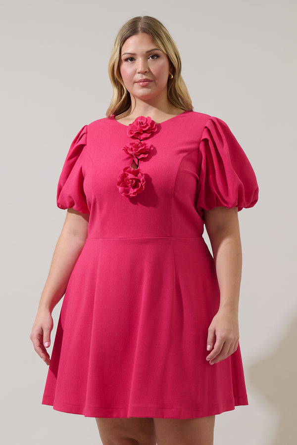 sugarlips Zemira Rosette Bubble Sleeve Mini Dress Curve