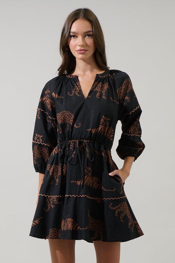 Sugarlips Zenzi Jungle Dabria Split Neck Mini Dress