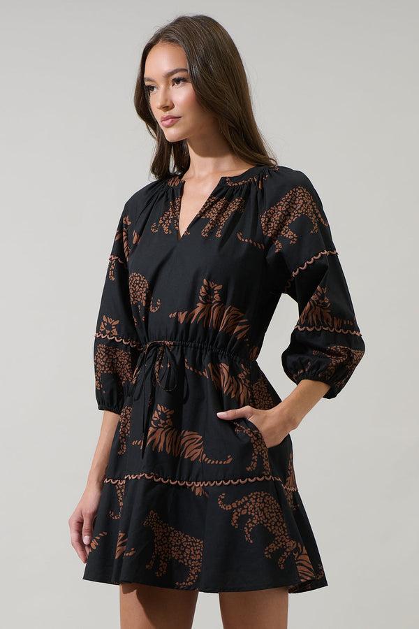 Sugarlips Zenzi Jungle Dabria Split Neck Mini Dress