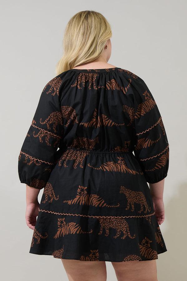 Sugarlips Zenzi Jungle Dabria Split Neck Mini Dress Curve