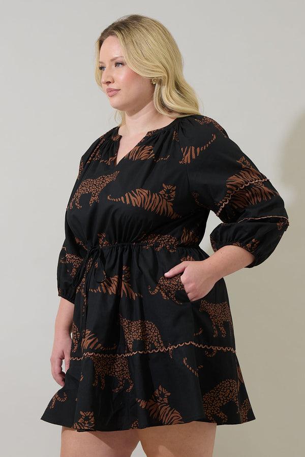 Sugarlips Zenzi Jungle Dabria Split Neck Mini Dress Curve