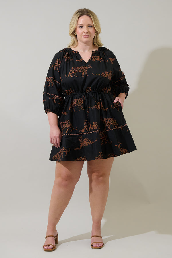 Sugarlips Zenzi Jungle Dabria Split Neck Mini Dress Curve