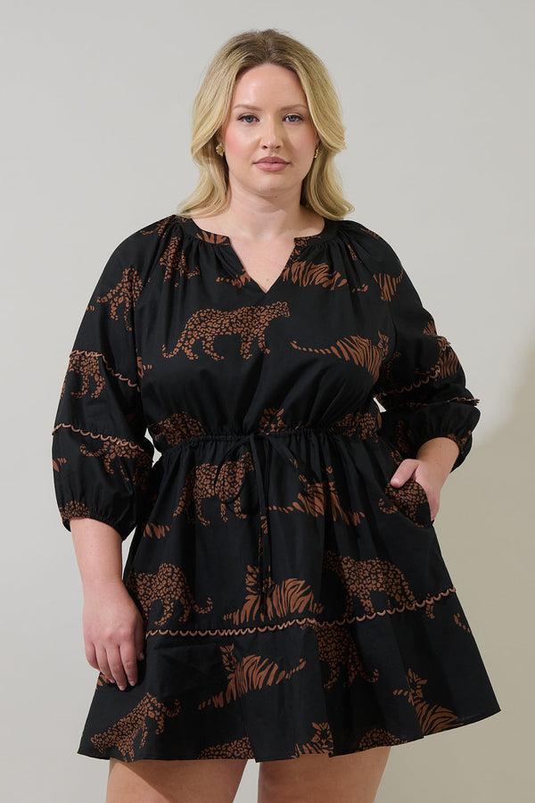 sugarlips Zenzi Jungle Dabria Split Neck Mini Dress Curve