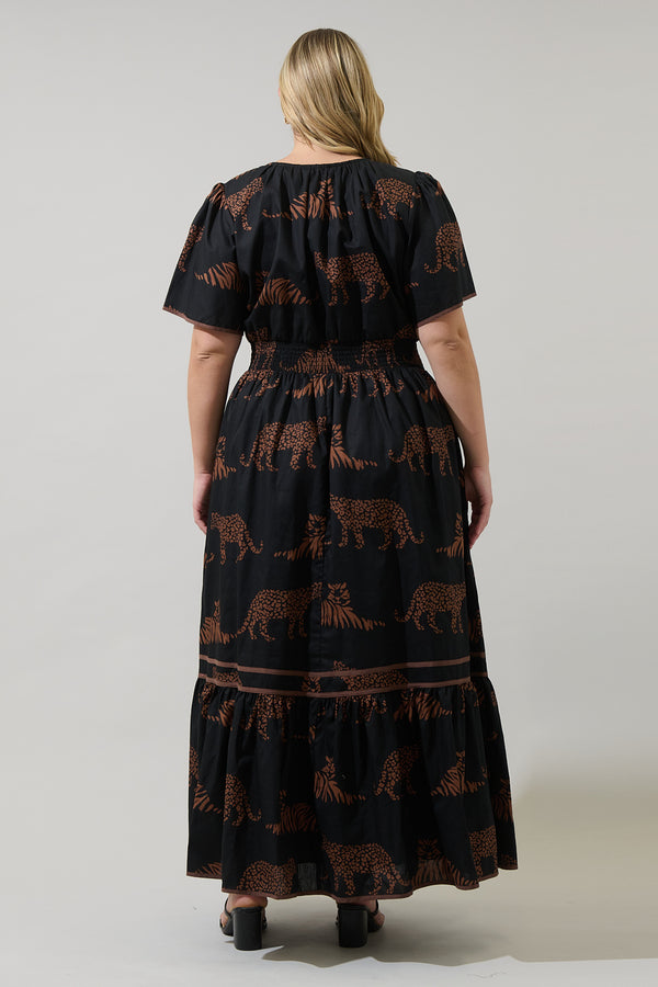 Sugarlips Zenzi Jungle Ordy Smocked Midi Dress Curve