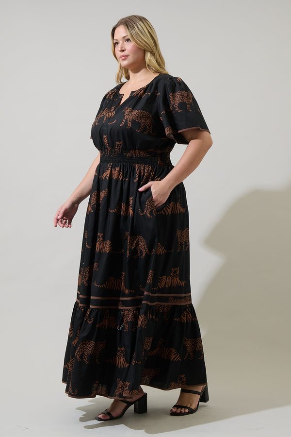 Sugarlips Zenzi Jungle Ordy Smocked Midi Dress Curve