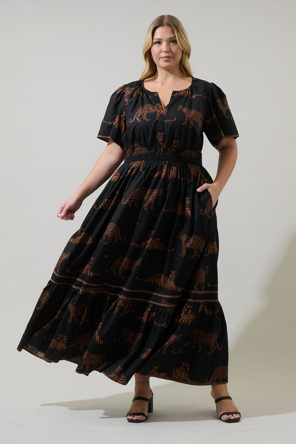 sugarlips Zenzi Jungle Ordy Smocked Midi Dress Curve