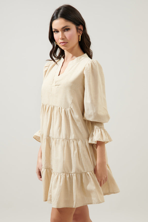Sugarlips Zephyr Ticking Stripe Babydoll Tiered Mini Dress