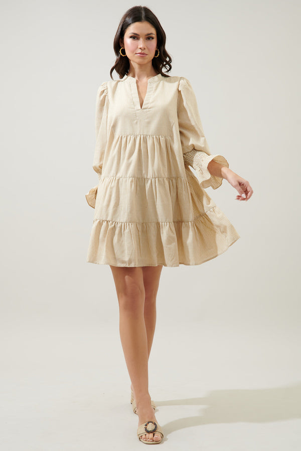 Sugarlips Zephyr Ticking Stripe Babydoll Tiered Mini Dress