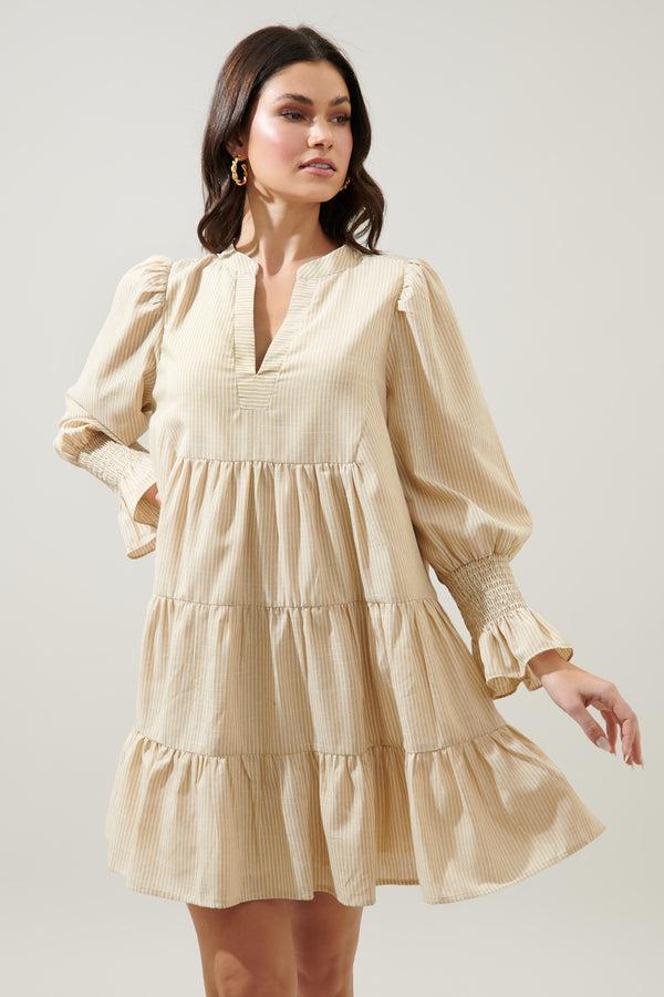 sugarlips Zephyr Ticking Stripe Babydoll Tiered Mini Dress