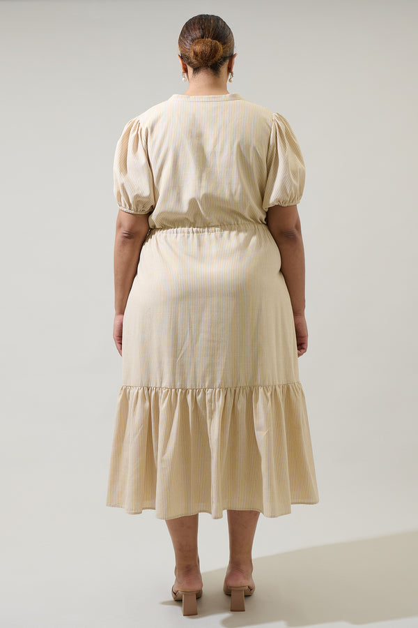 Sugarlips Zephyr Ticking Stripe Waist Tie Midi Curve Dress