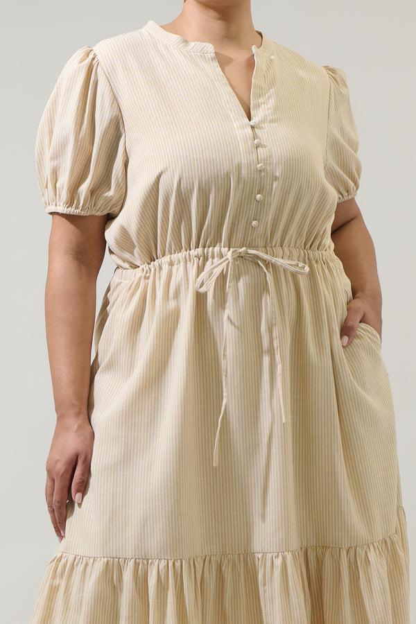 Sugarlips Zephyr Ticking Stripe Waist Tie Midi Curve Dress