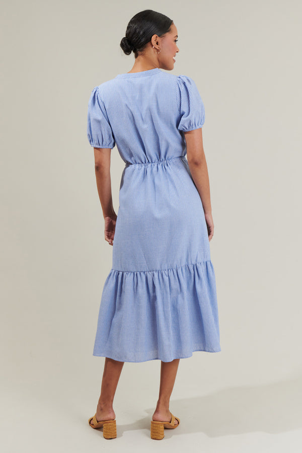 Sugarlips Zephyr Ticking Stripe Waist Tie Midi Dress