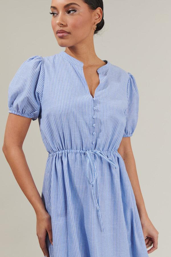 Sugarlips Zephyr Ticking Stripe Waist Tie Midi Dress