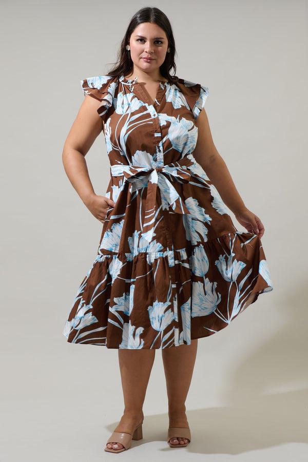 Sugarlips Zico Floral Charlotte Button Midi Dress Curve