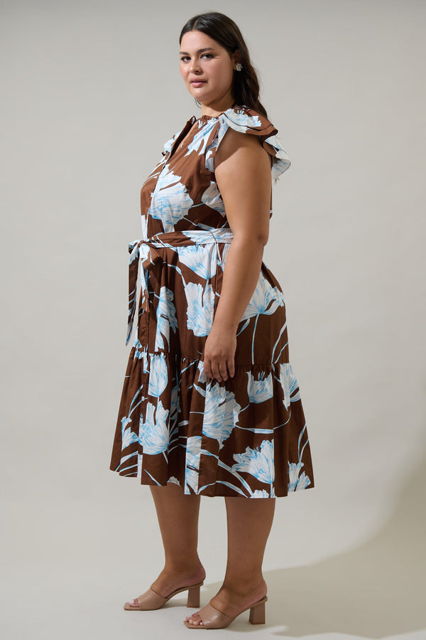 Sugarlips Zico Floral Charlotte Button Midi Dress Curve