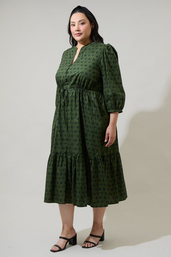 Sugarlips Zinnia Floral Split Neck Midi Dress Curve