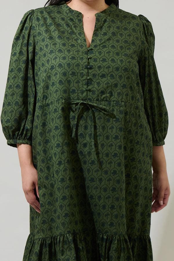 Sugarlips Zinnia Floral Split Neck Midi Dress Curve