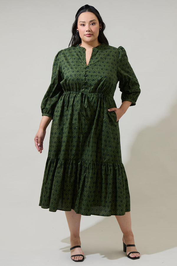 sugarlips Zinnia Floral Split Neck Midi Dress Curve