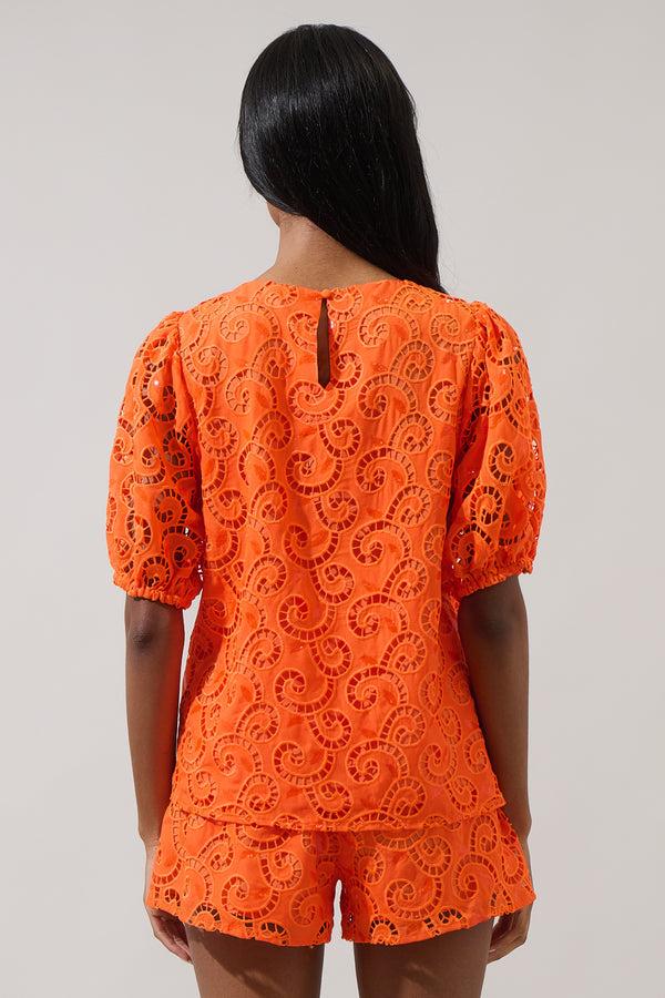 Sugarlips Zosia Villa Sequin Eyelet Puff Sleeve Top