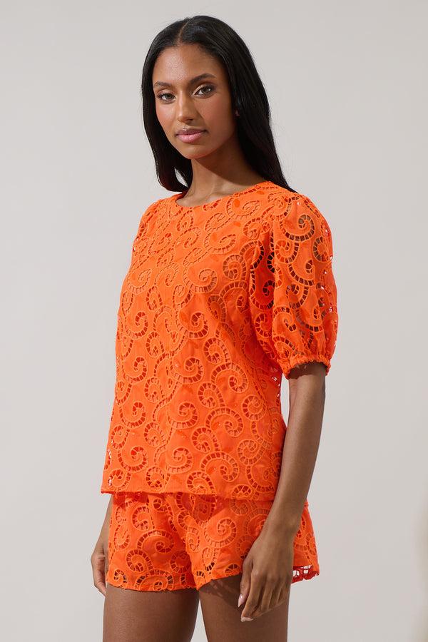 Sugarlips Zosia Villa Sequin Eyelet Puff Sleeve Top