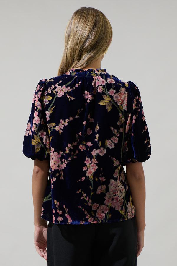 Sugarlips Zuzanna Floral Gretna Velvet Ruffle Blouse