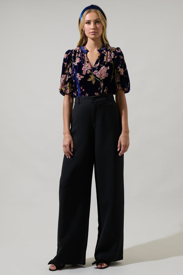 Sugarlips Zuzanna Floral Gretna Velvet Ruffle Blouse