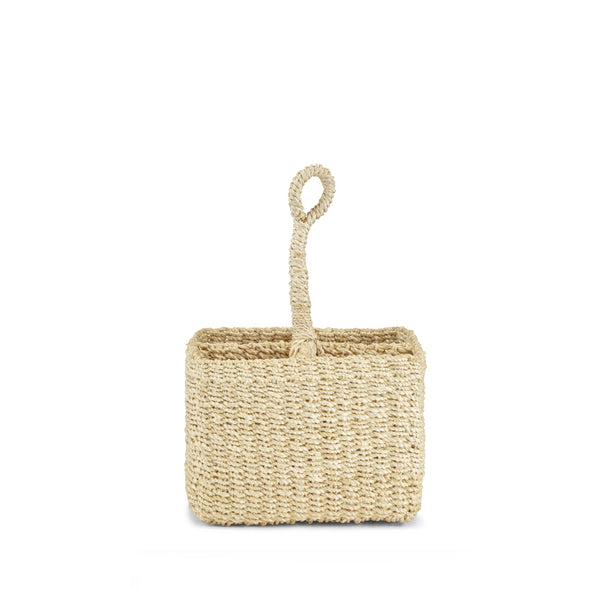 summerill & bishop Abaca Small Woven Cutlery Basket With a Handle in Cream