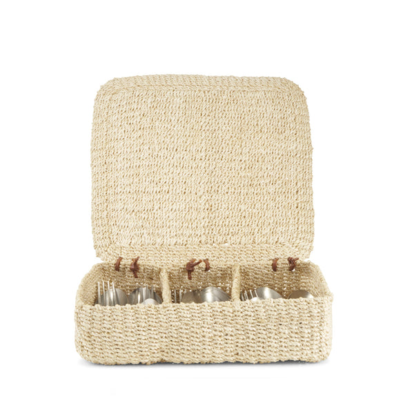 summerill & bishop Abaca Woven Cutlery Box With a Lid in Cream