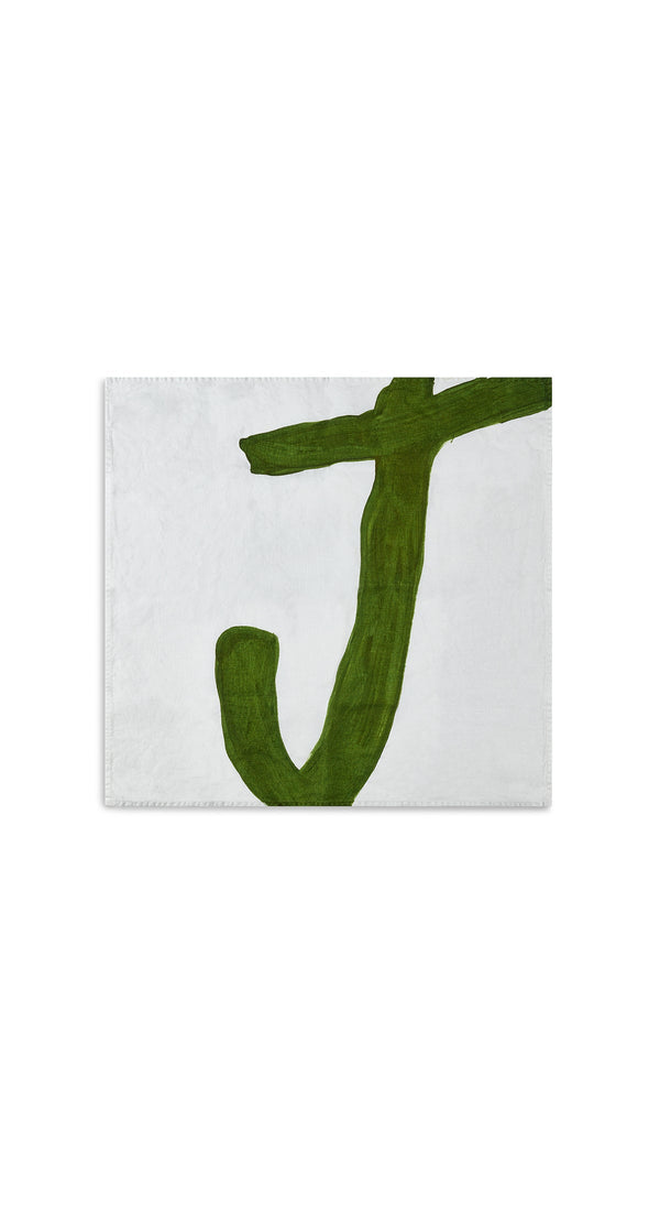 Summerill & Bishop Alphabet Napkin 'J' In Avocado Green 50x50cm