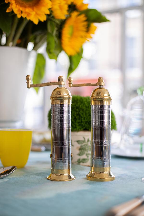 Summerill & Bishop Atlas Chrome Gloss & Polished Brass Salt & Pepper Mills 20.5cm