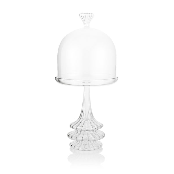 summerill & bishop Aurora Clear Handblown Glass Cake Stand & Dome 28cm