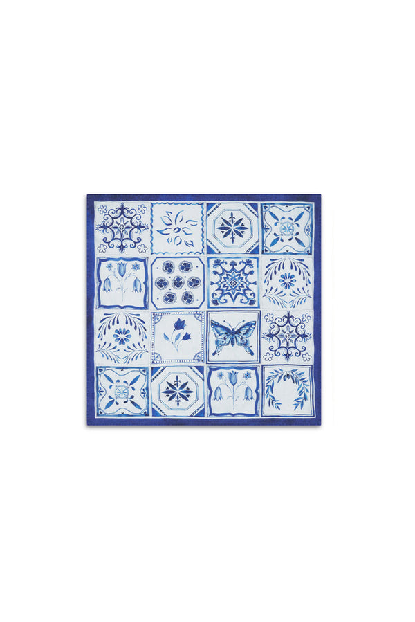 Summerill & Bishop 'Azulejos' Tile Linen Napkin In Blue 50x50cm